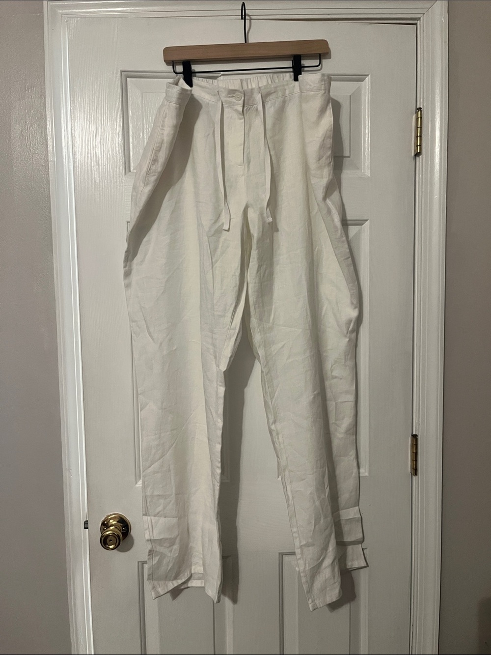 Boden Women's White Drawstring 100% Linen Wide Leg Pants